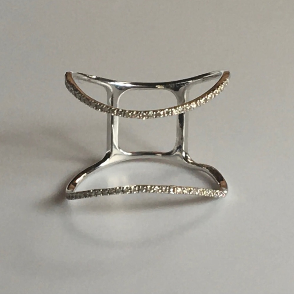 Diamond Double Cuff Open Cage Ring, 14K White Gold